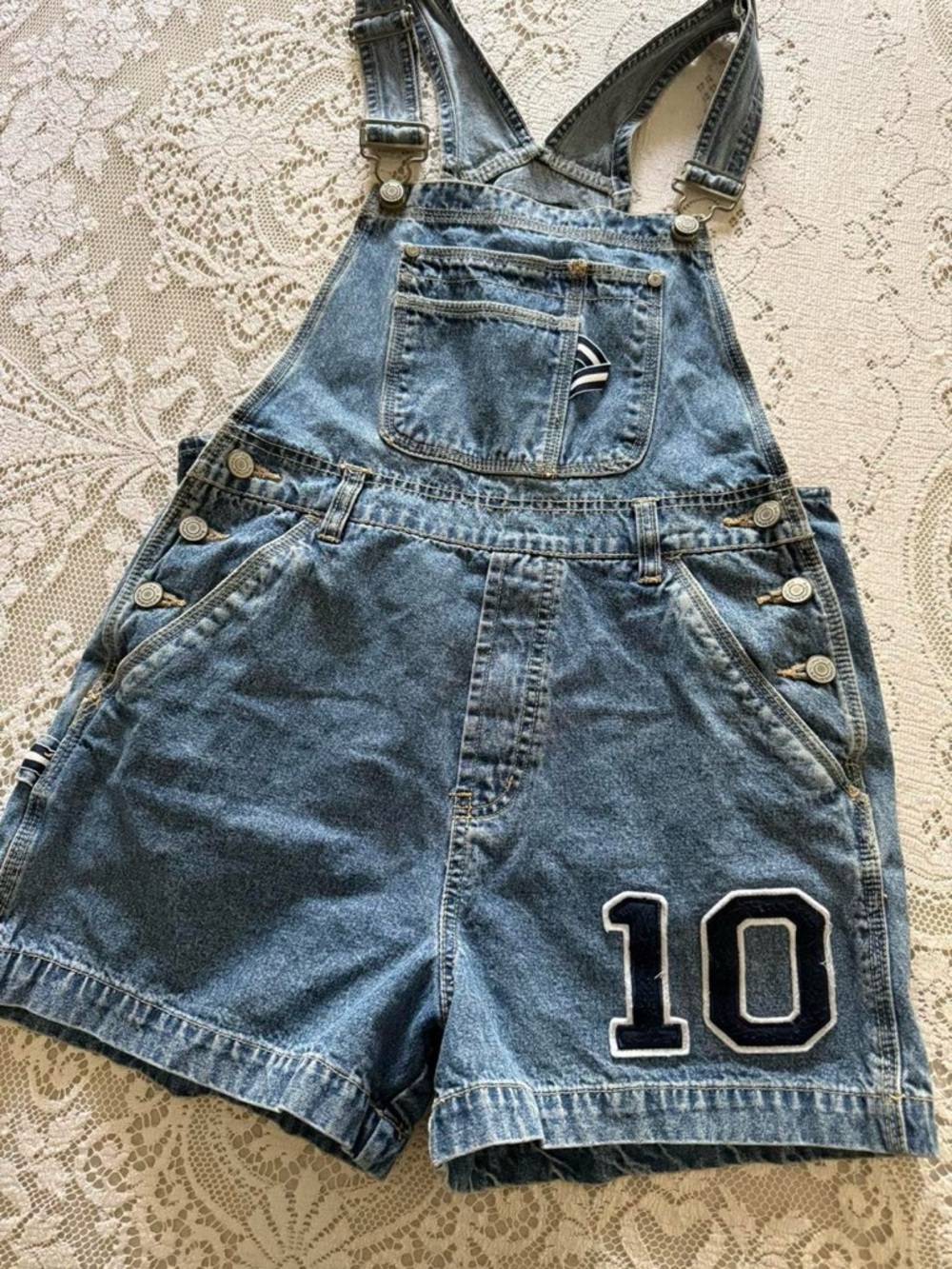 90's sporty grunge denim overalls w athletic style patches - Picture 2 of 4
